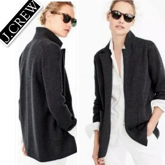 J.CREW Open-Front Merino Wool Blazer Sweater Jacket In Charcoal Size L - Picture 3 of 12